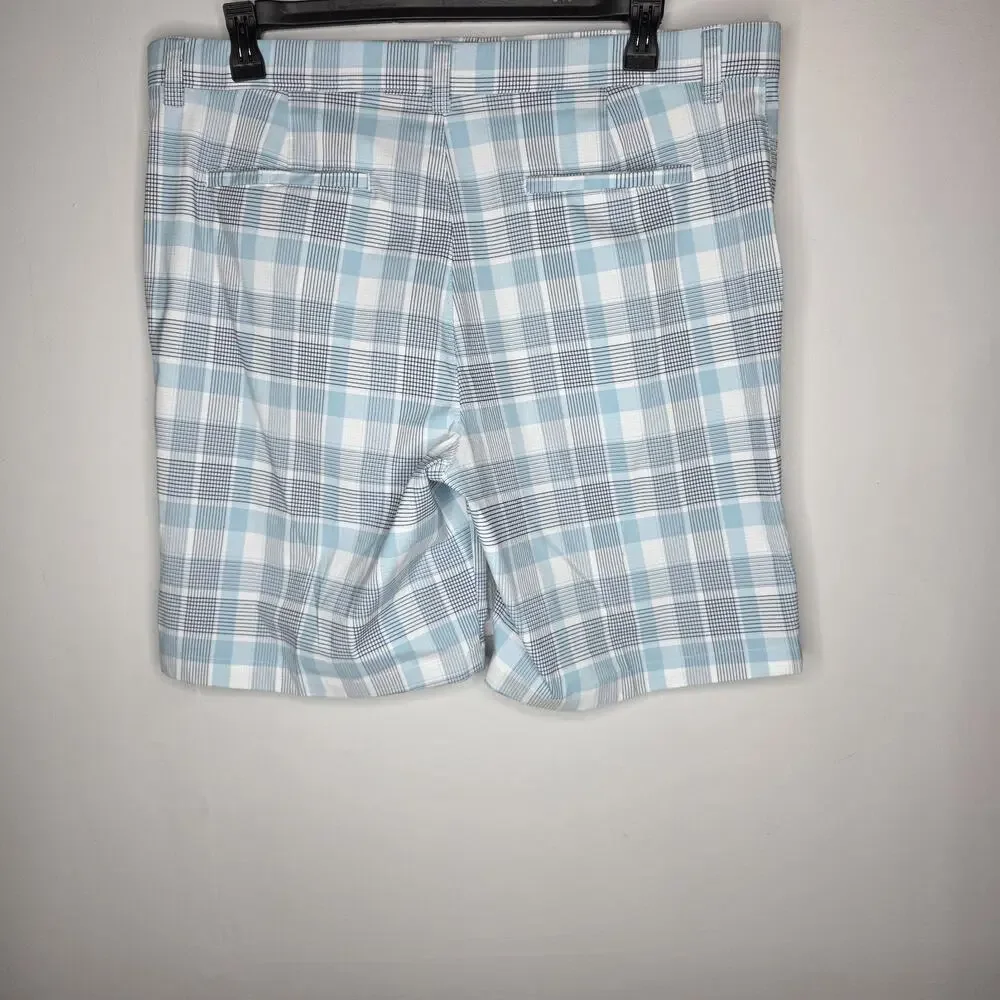 PGA Tour Golf Shorts Mens 38 Blue Plaid Flat Front Slash Pocket Casual Active